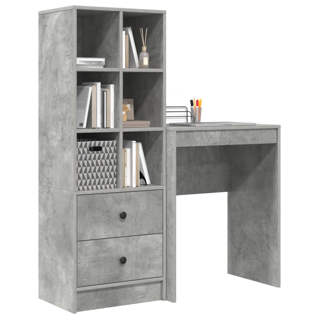 Scrivania con Archiviazione Grigio Cemento Legno Ingegnerizzato