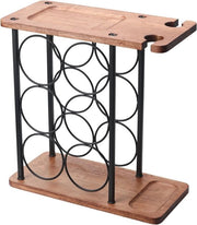 Wijnrek con tavolo e supporto per bicchieri in legno da appendere - ideale per la cucina in casa - 6 bottiglie e 2 bicchieri