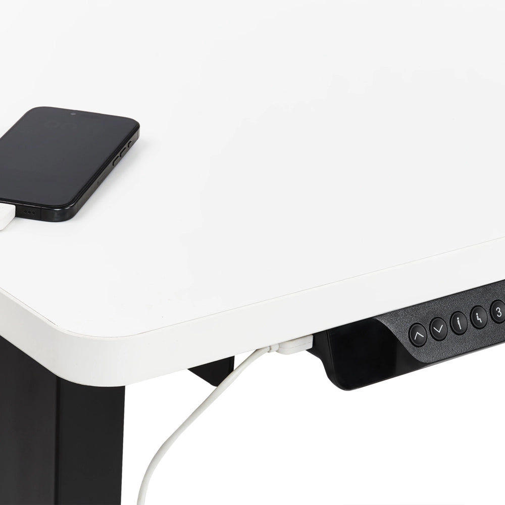 Scrivania elettrica regolabile a forma di L 160 x 59 cm Piano nero e bianco lato destro stile moderno