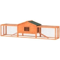 Conigliera da Esterno con Casetta, Rampe e 2 Recinti in Legno, 309x69.5x87cm, Arancione