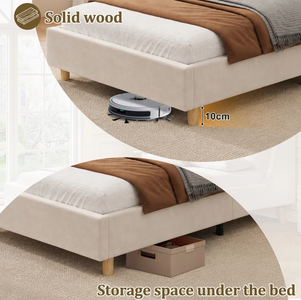 Letto singolo imbottito ULEVR 90x200 cm con rete a doghe, USB e Type-C, luce notturna, beige