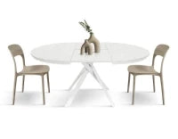 PAZZO DESIGN Tavolo Allungabile con Gambe Incrociate rotondo, Made in Italy, Basamento bianco, Bianco frassinato
