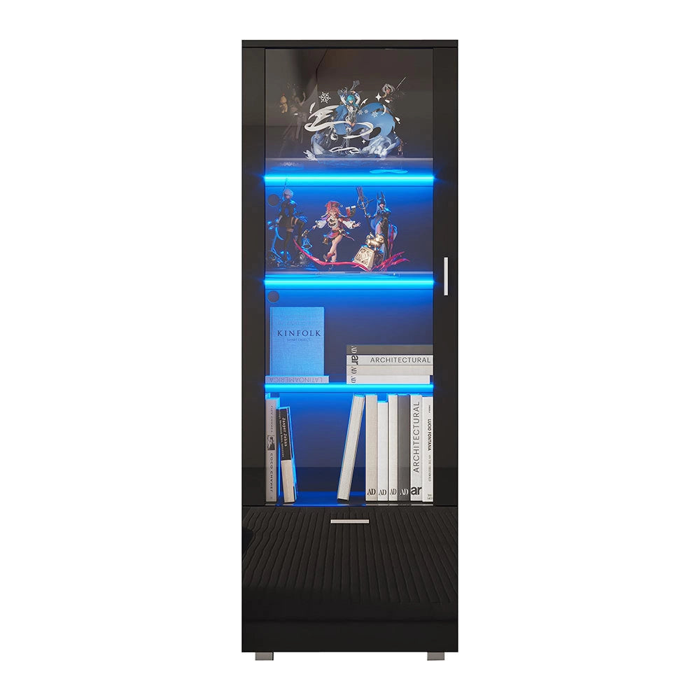 Vetrina collezionismo illuminata LED - Xylo - Porte nere lucide (3 ripiani)