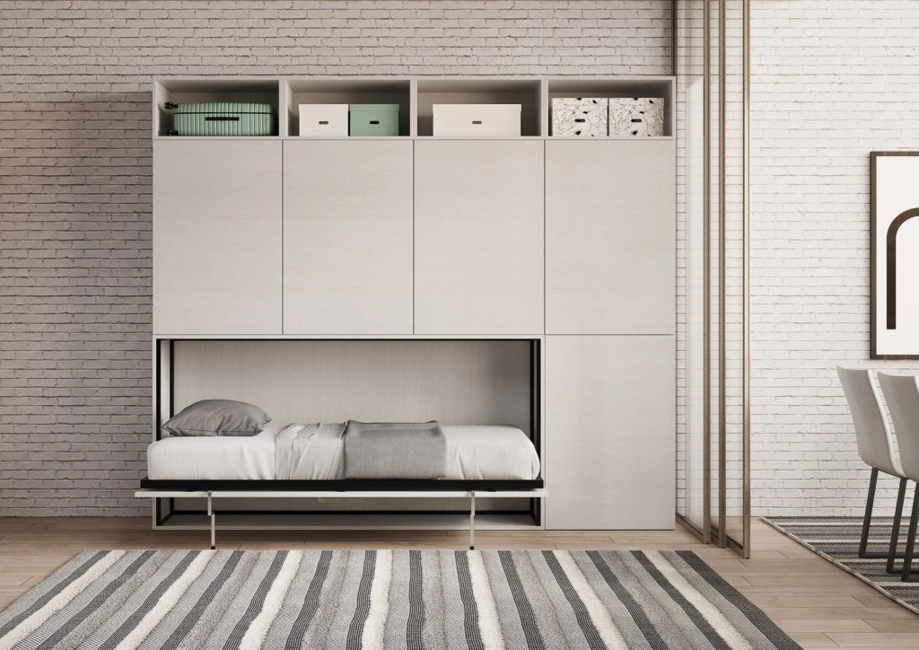 Letto Singolo a Scomparsa Composizione B Kando H226,7 Bianco Frassino con Materasso