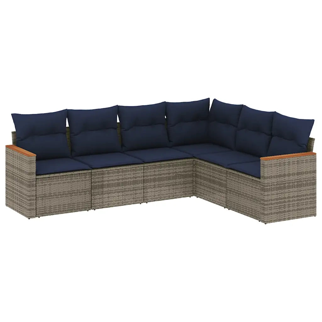 Set Divani da Giardino 6 pz con Cuscini Grigio in Polyrattan 3226005