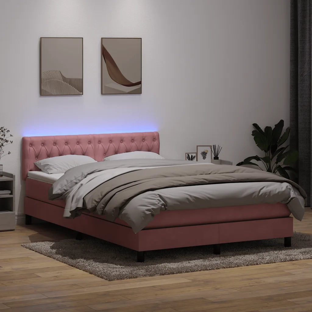 Letto a Molle con Materasso e LED Rosa 140x220 cm in Velluto 3317222