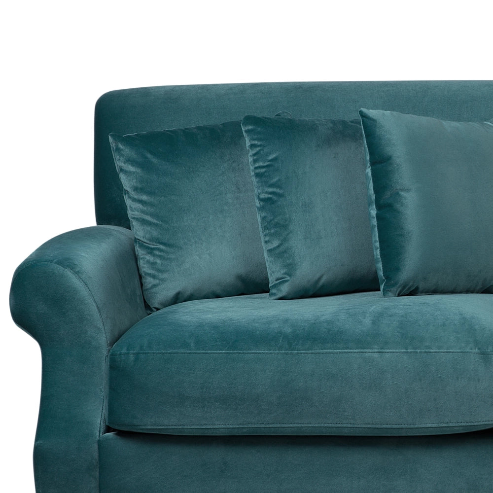 Divano con 6 cuscini Rivestimento in velluto verde smeraldo Gambe in legno chiaro 2 posti
