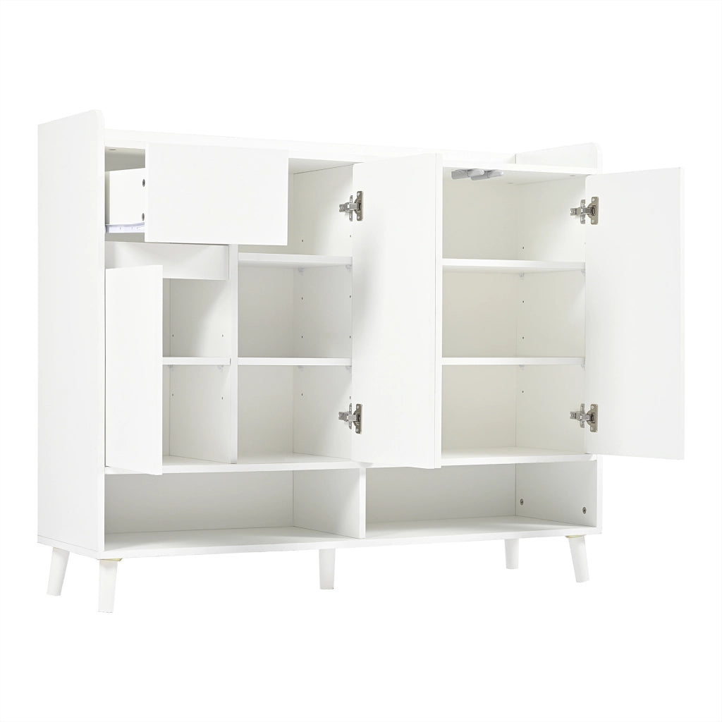 Credenza moderna bianca con 4 ante e 1 cassetto, ripiano regolabile, 120x35x99 cm