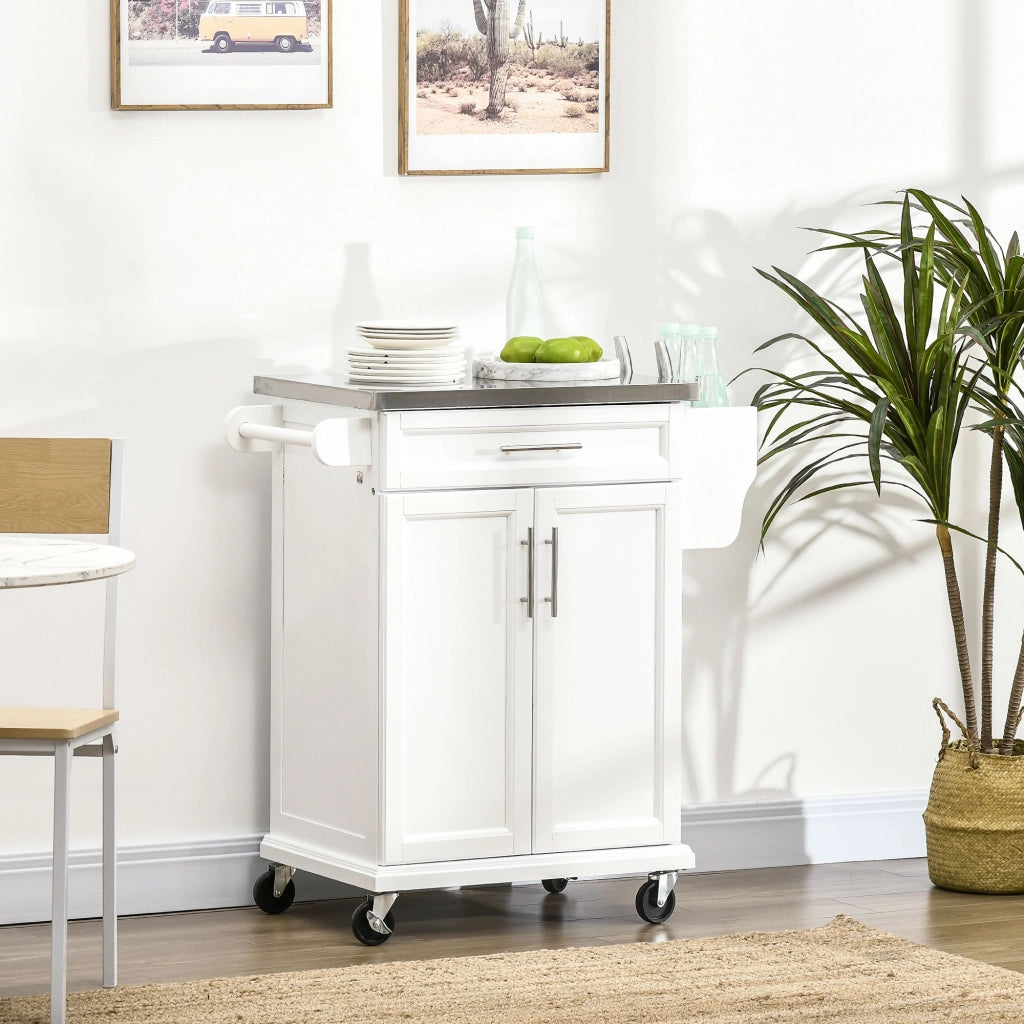Tavolo da cucina con ruote ¨C zephmum ¨C bianco, acciaio