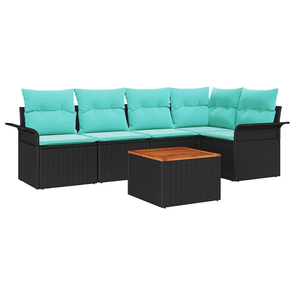 Set Divano da Giardino con cuscino 6 pcs Nero polyrattan