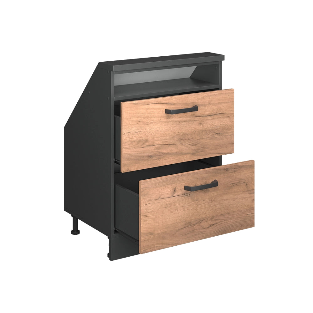 Mobile cucina sottotetto R-Line Rovere dorato/Antracite 60 cm con 2 cassetti Vicco