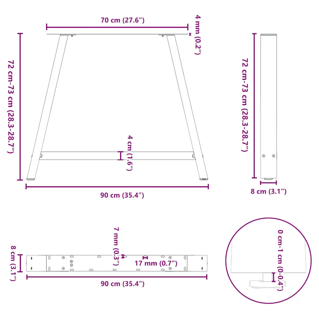 vidaXL Gambe per tavolo da pranzo a forma di A 2 pz Antracite 90x(72-73) cm Acciaio