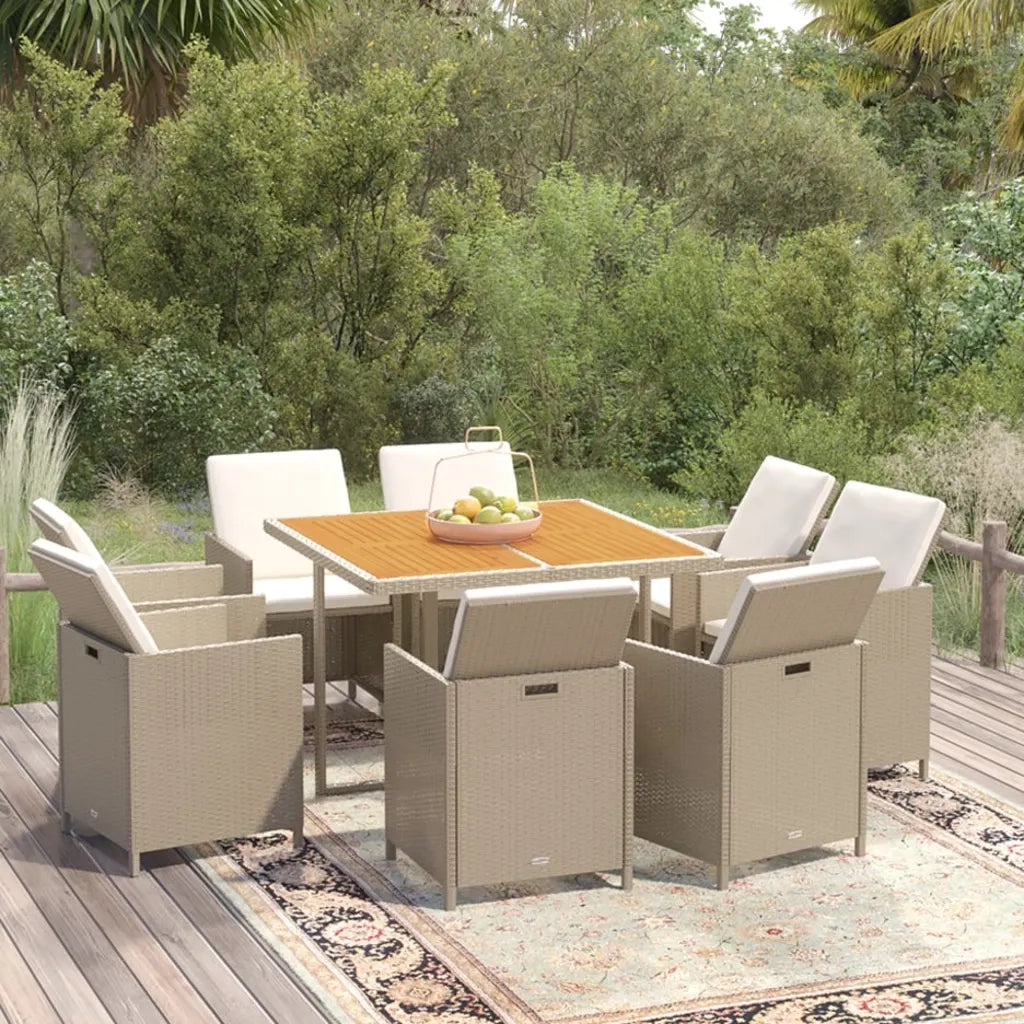 Set da Pranzo da Giardino 9 pz con Cuscini in Polyrattan Beige 3095528