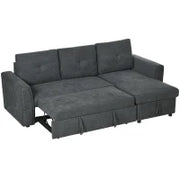 Divano Letto 3 Posti con Funzione Letto e Chaise Longue, Grigio Scuro