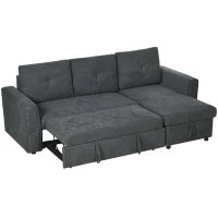 Divano Letto 3 Posti con Funzione Letto e Chaise Longue, Grigio Scuro