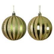 Pallina di Natale Verde con Glitter Oro Ø 8 cm