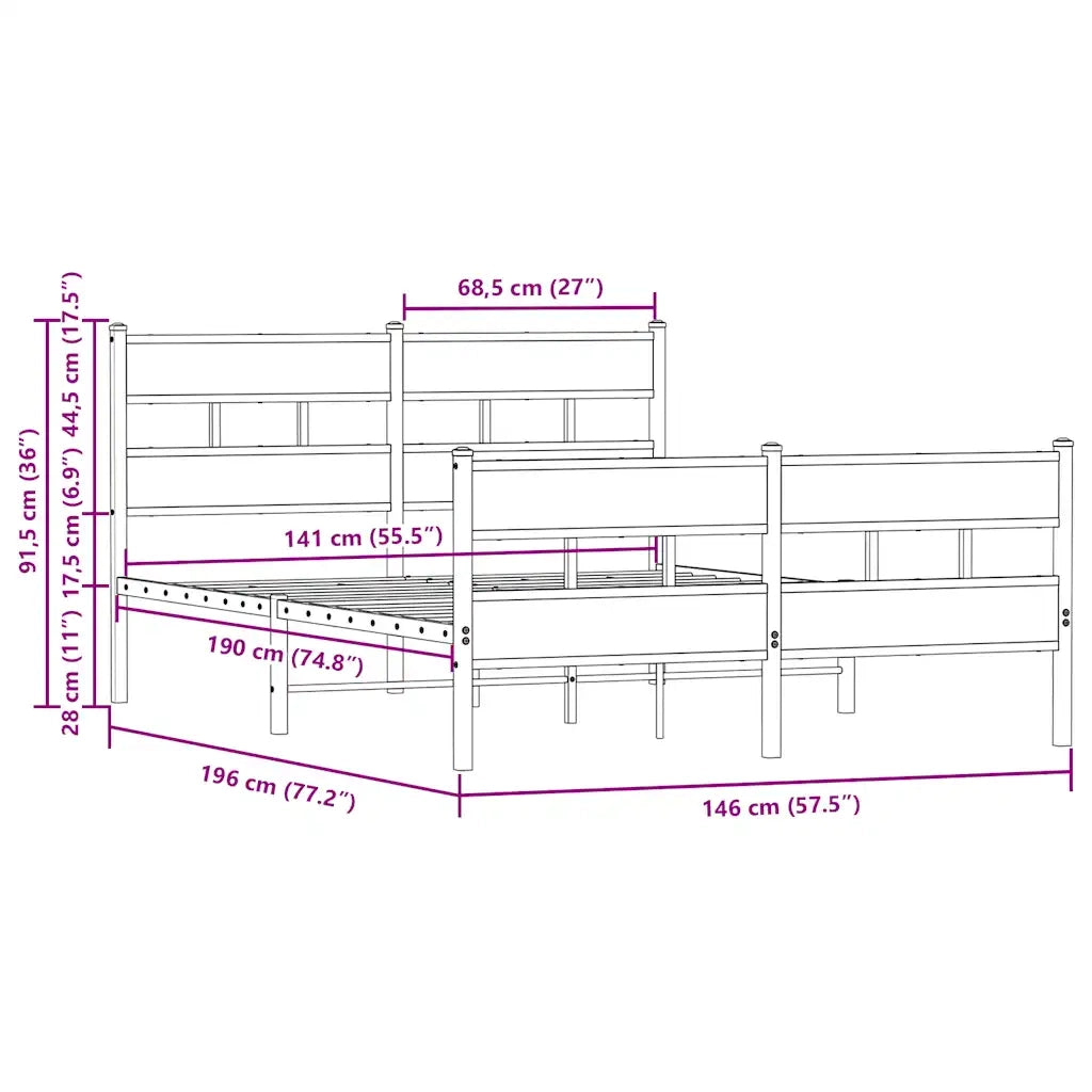 Giroletto senza Materasso con Testiera e Pediera-Struttura Letto 140x190 cm