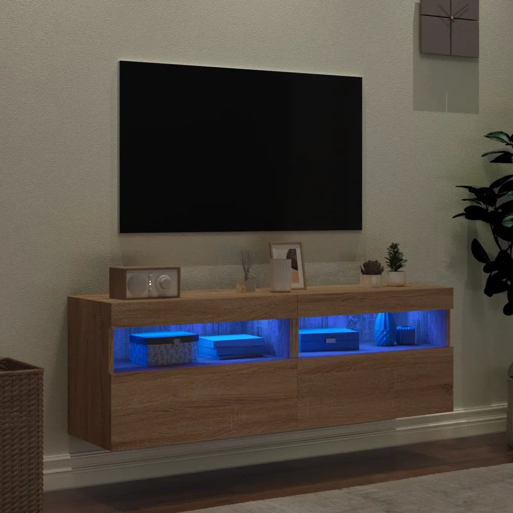Mobili TV a Parete con Luci LED 2pz Rovere Sonoma 60x30x40 cm 837188