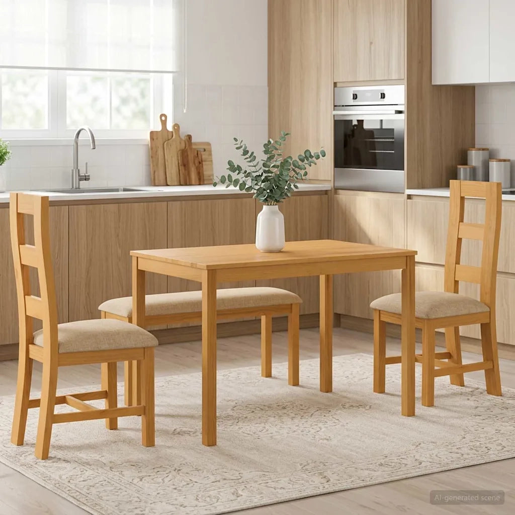 Set da pranzo 4 pz Beige Legno di Quercia Massello 3430306