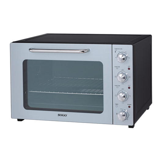 SOGO Forno a Convezione 58L 2000W con Girarrosto, 6 Funzioni, Termostato Regolabile 90-230°C, Porta Doppio Vetro, Acciaio Inossidabile