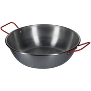 Padella in Ferro Spazzolato Fonda con Manici Rossi, Ideale per Preparazioni Etniche e Fritture Cucina al Salto e Wok, Compatibile con Fornelli a Gas o Legna 50 cm