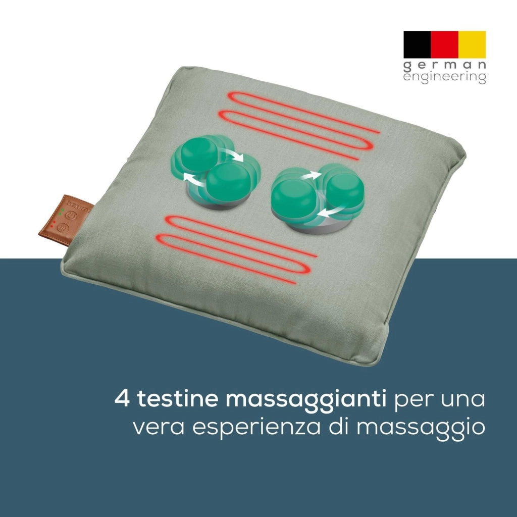 Beurer MG 139 - Cuscino massaggiante a batteria con funzione di calore, senza fili Shiatsu, calore commutabile, realizzato in materiale riciclato, lavabile in lavatrice, spegnimento automatico, 40 x