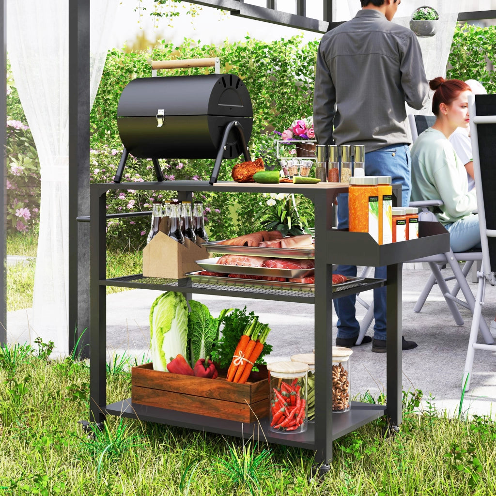 Carrello Servizio Barbecue con Piano e Ruote ¨C zephmum ¨C Grigio 105x50x79 cm