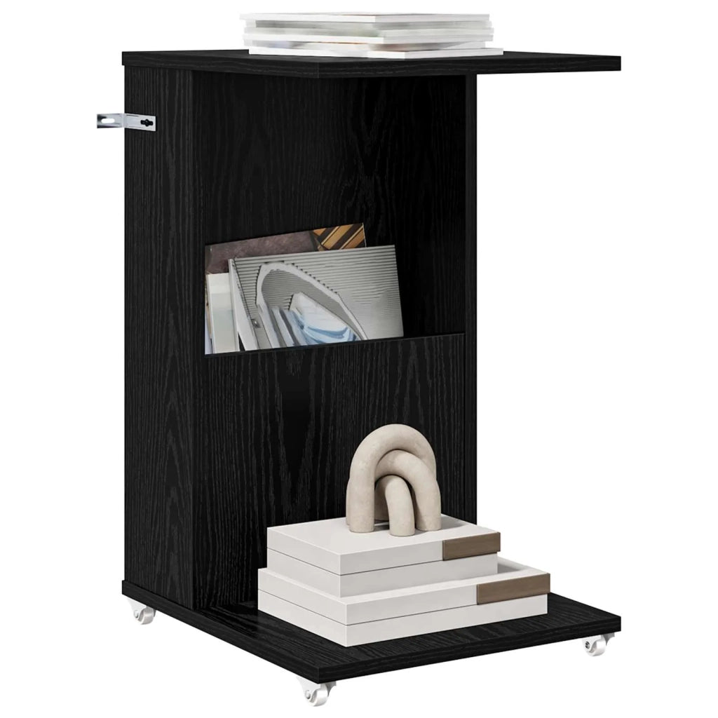 Tavolo laterale con ruota Rovere Nero 40 x 35 x 60 cm 8000373