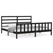 Letto matrimoniale | Letto per adulti | Giroletto con Testiera Nero 200x200 cm in Legno Massello