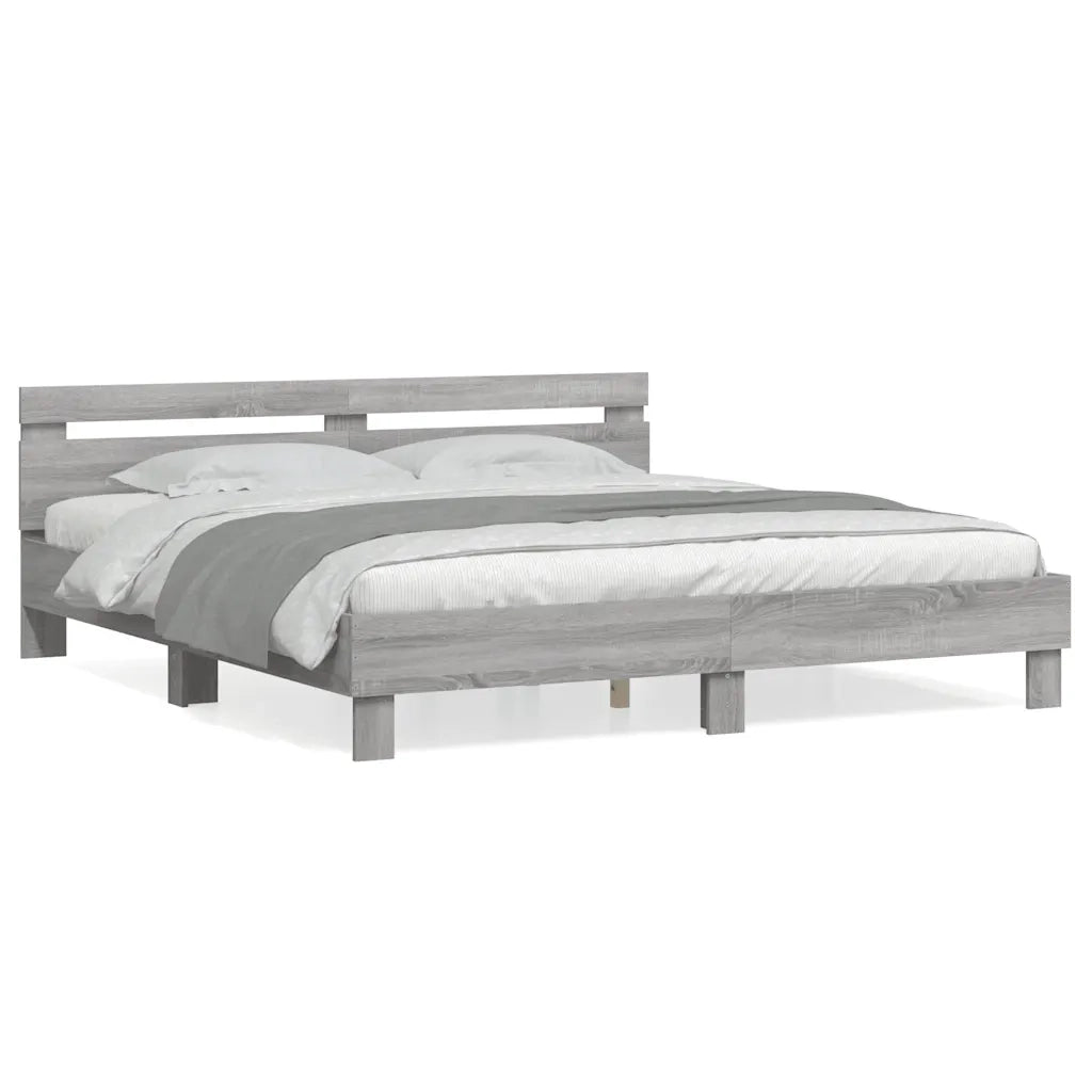 Letto matrimoniale | Letto per adulti | Giroletto Testiera Grigio Sonoma 180x200 cm Legno Multistrato