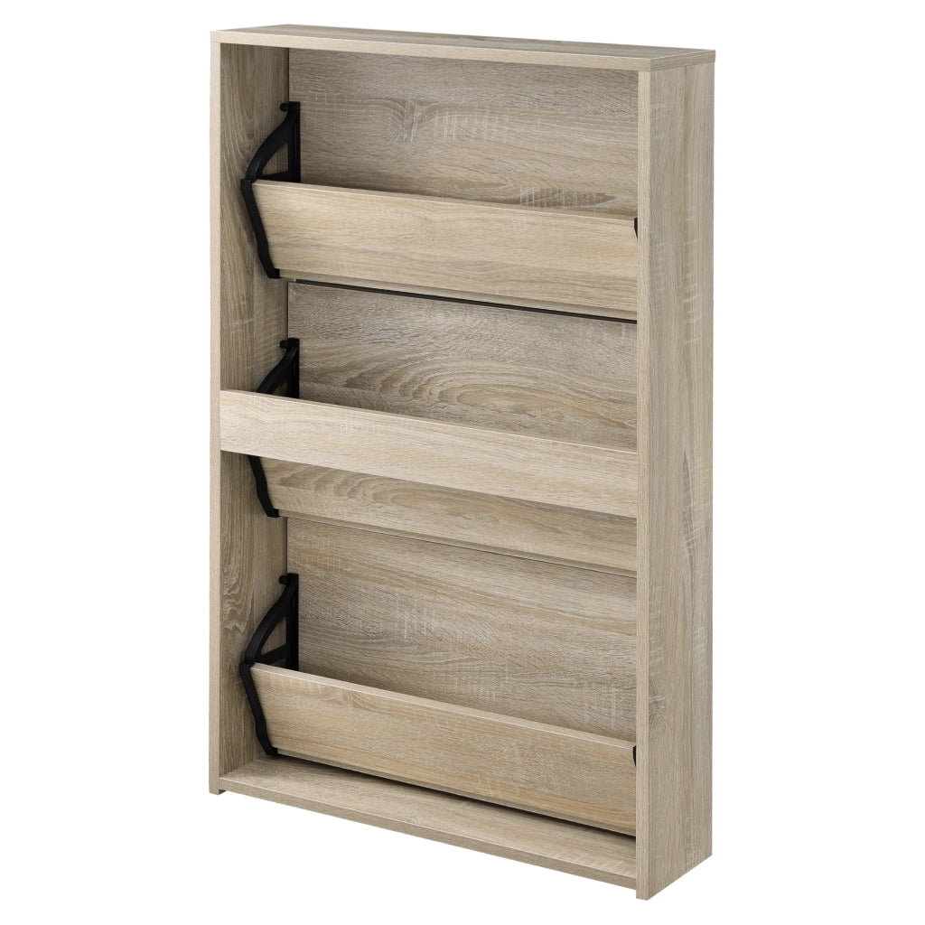 Scarpiera Stretta Lund con Ante a Specchio e 3 Contenitori Ribaltabili - Effetto Rovere Sonoma [en.casa]