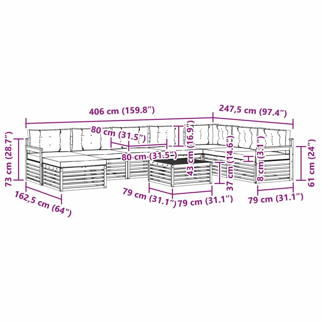 Set di divani da esterno 9 pz Bianco e Antracite 3390992