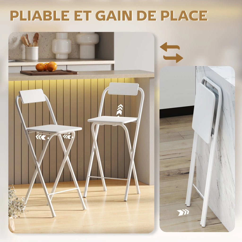 Sgabello da bar pieghevole con schienale e poggiapiedi ¨C zephmum ¨C bianco, struttura metallo, 87 cm