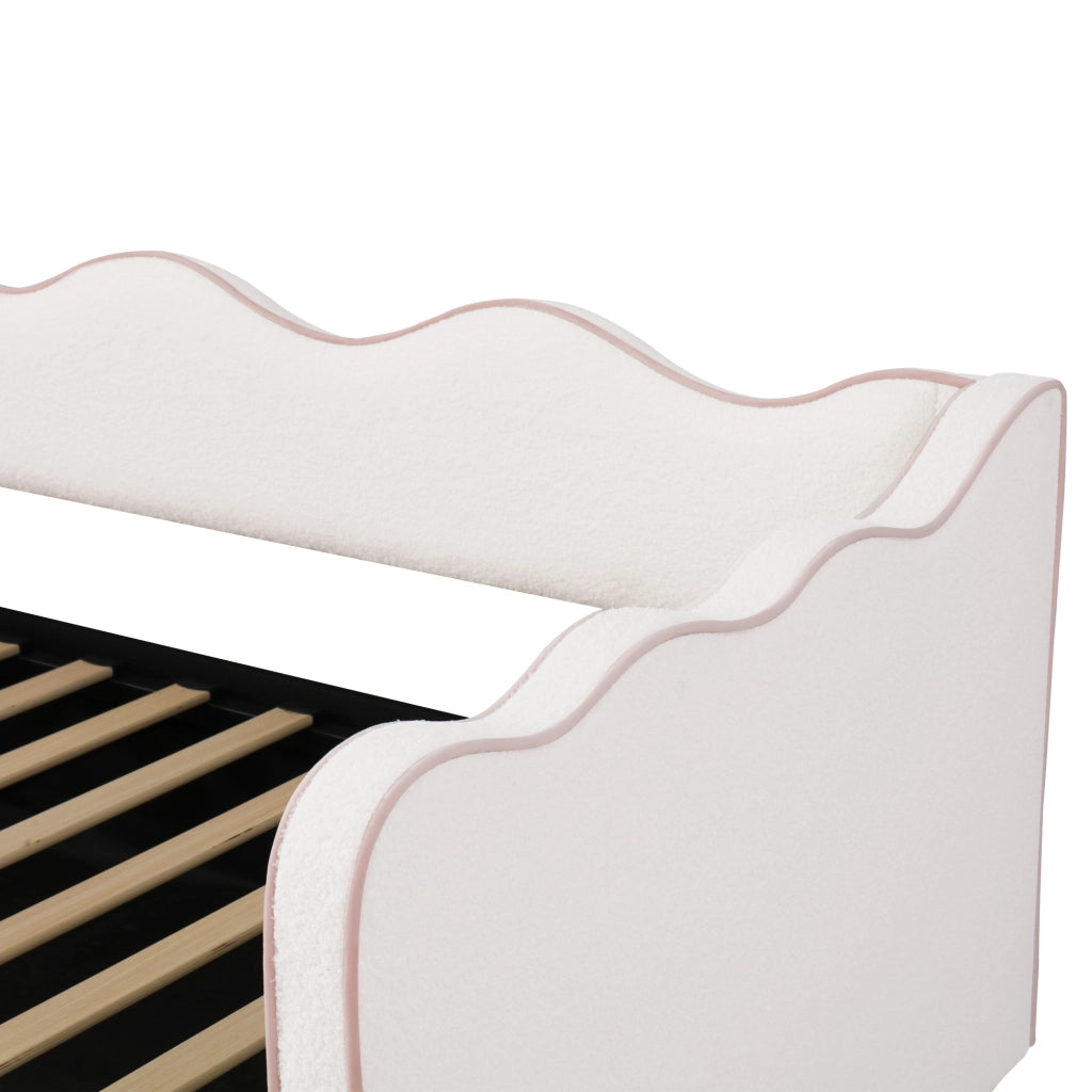 Letto imbottito 90x200 cm con contenitore idraulico, bouclé beige, con presa USB e Tipo-C