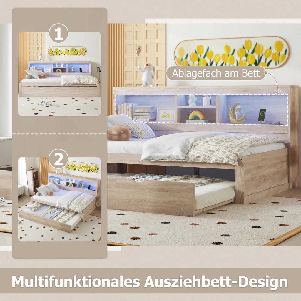 Divano letto estraibile con luci LED e vano laterale