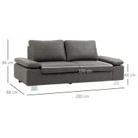 Divano 3 Posti Reclinabile e Imbottito con Braccioli Regolabili, in PU, Legno e Metallo, 200x88x86 cm, Grigio