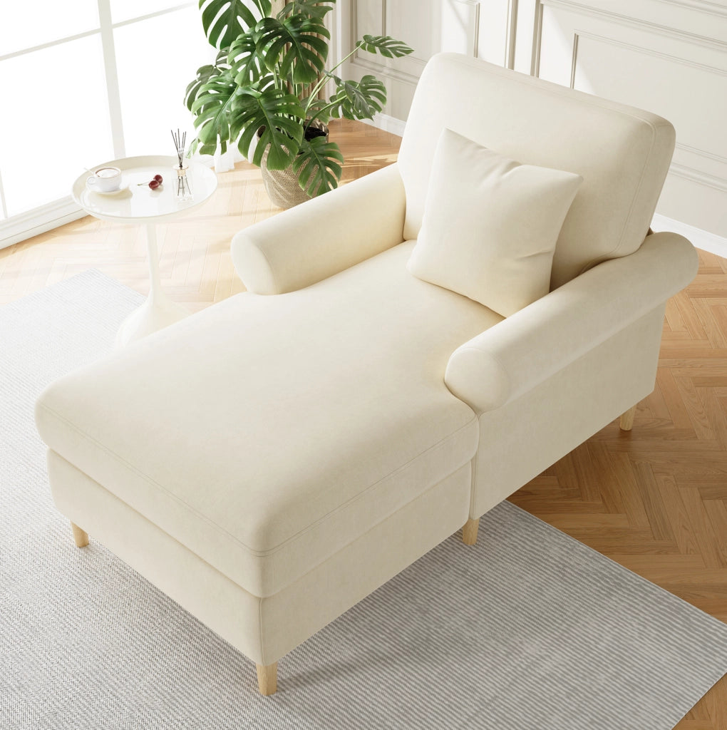 Poltrona Relax in Velluto Beige 133x87x90 cm con Cuscino Rimovibile e Struttura Robusta