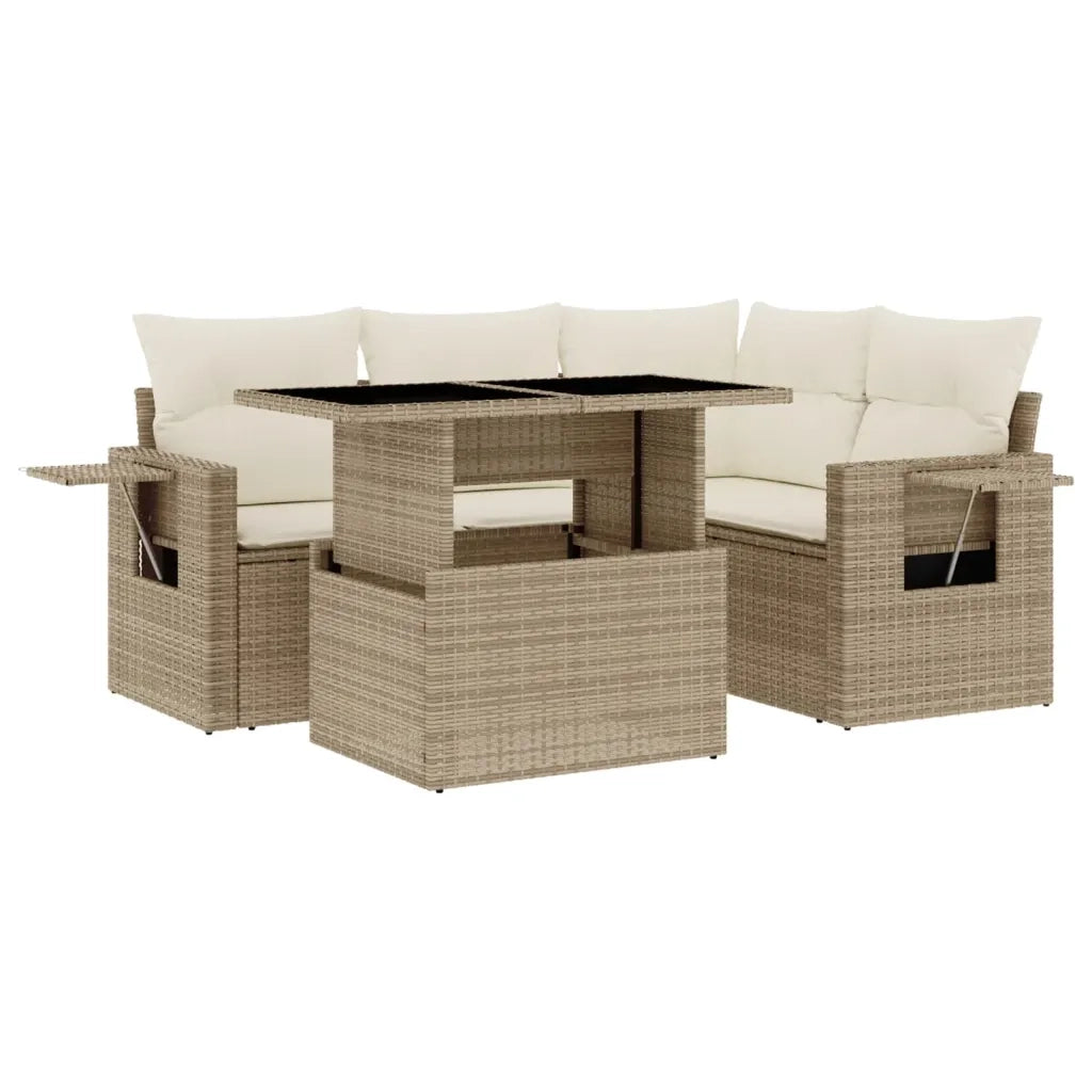 Set Divano da Giardino 5 pz con Cuscini Beige in Polyrattan 3267878