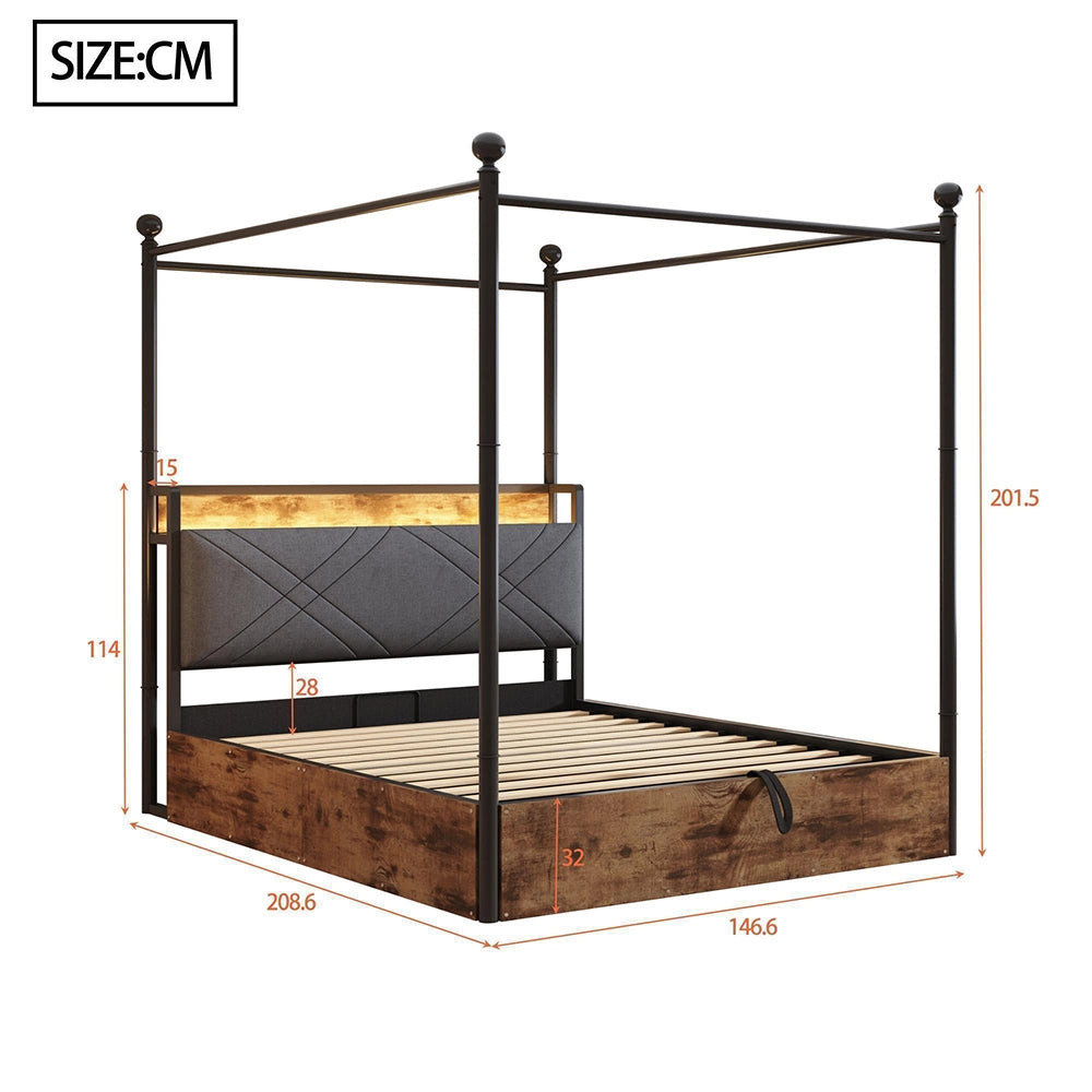 Letto ferro 140x190cm?- Xylo - idraulico LED USB baldaquin nero