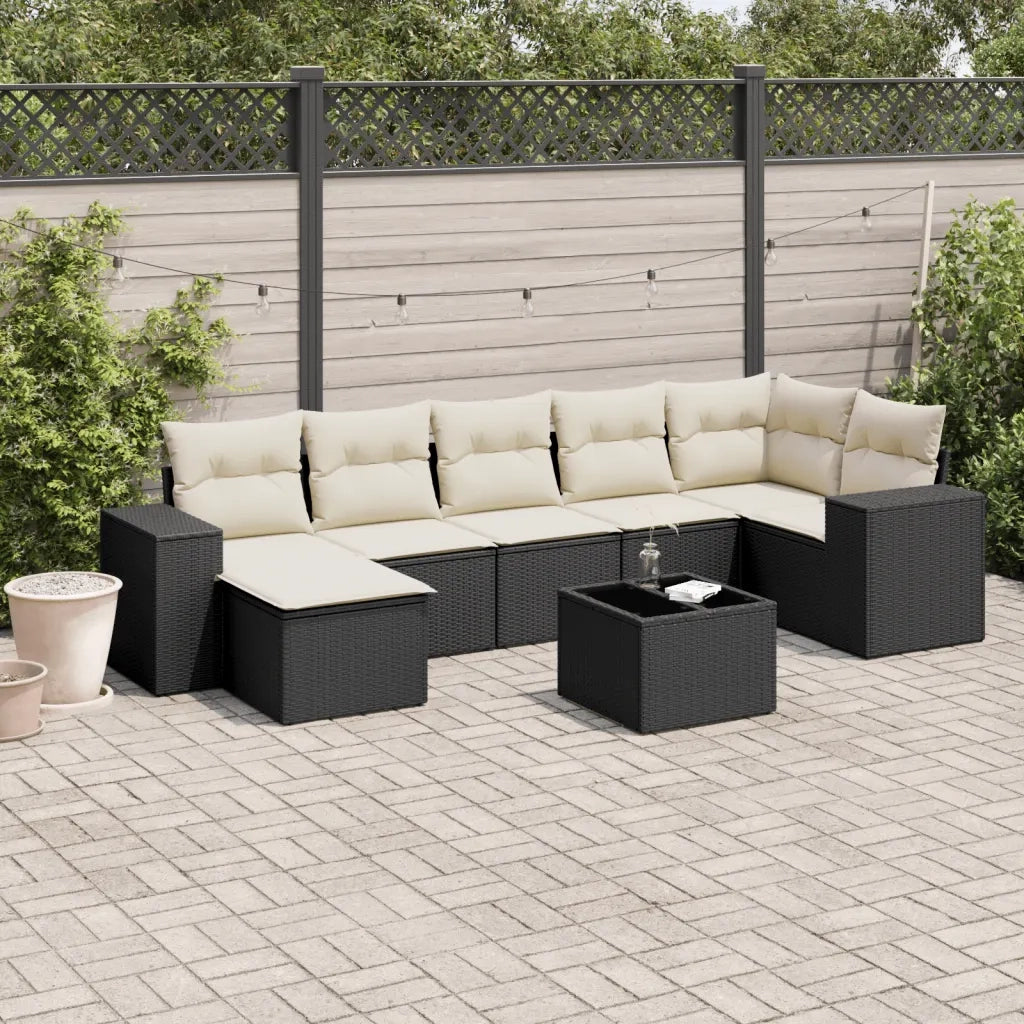 Set Divani da Giardino con Cuscini 8 pz Nero in Polyrattan 3222885