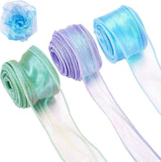 Tre rulli di seta organza iridescente, larghezza 45 mm, stoffa decorativa lucida e trasparente per decorazioni di fiori, pacchi di capelli, decorazioni di matrimonio e bouquet.