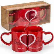 Set di tazze per caffè in ceramica doppio becher - resistente a lavastoviglie e forno a microonde - maniglia a forma di cuore - 8,3 cm - ideale regalo per innamorati - set di tazze per caffè