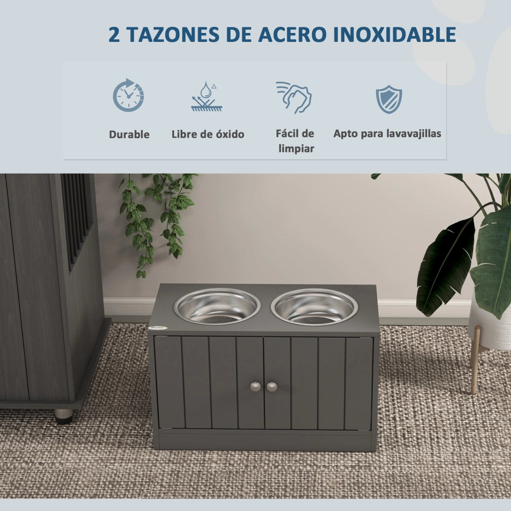 Mangiatoia per Cani 2 Ciotole 2000ml con Ripiano ¨C zephmum ¨C Grigio 60x30x35.5 cm