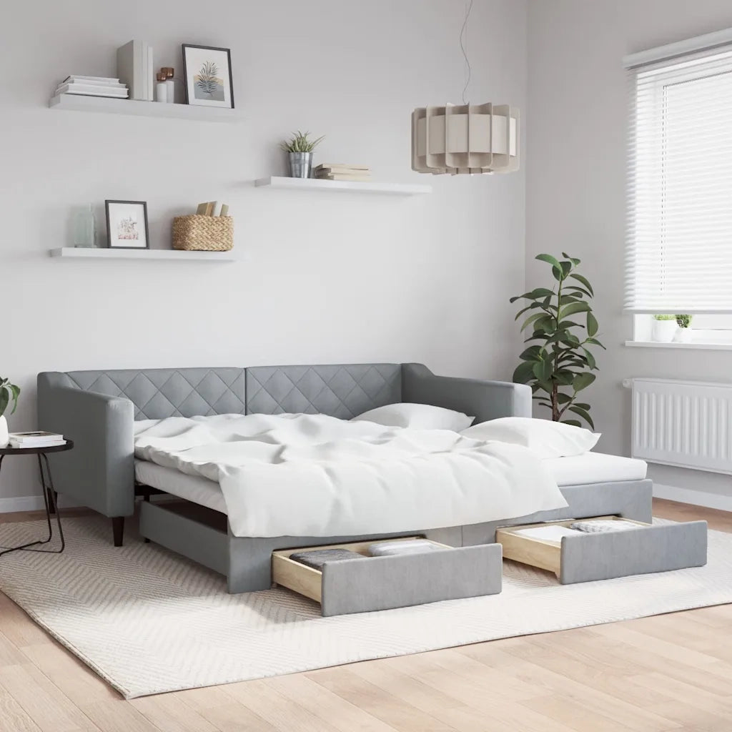 Divano Letto Estraibile Cassetti Grigio Chiaro 100x190 Tessuto 3197505