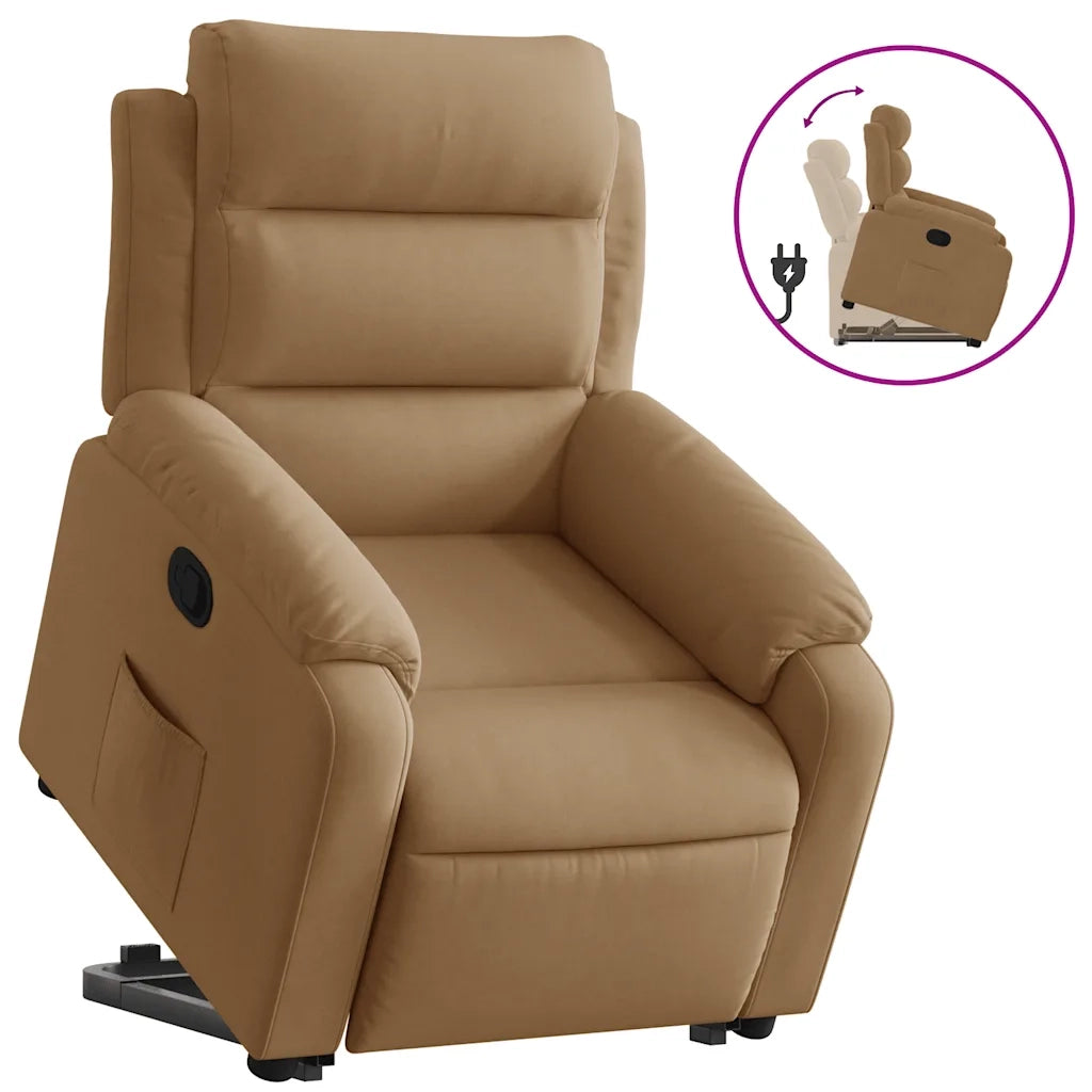 Poltrona Alzapersona Reclinabile Marrone in Velluto 3205100