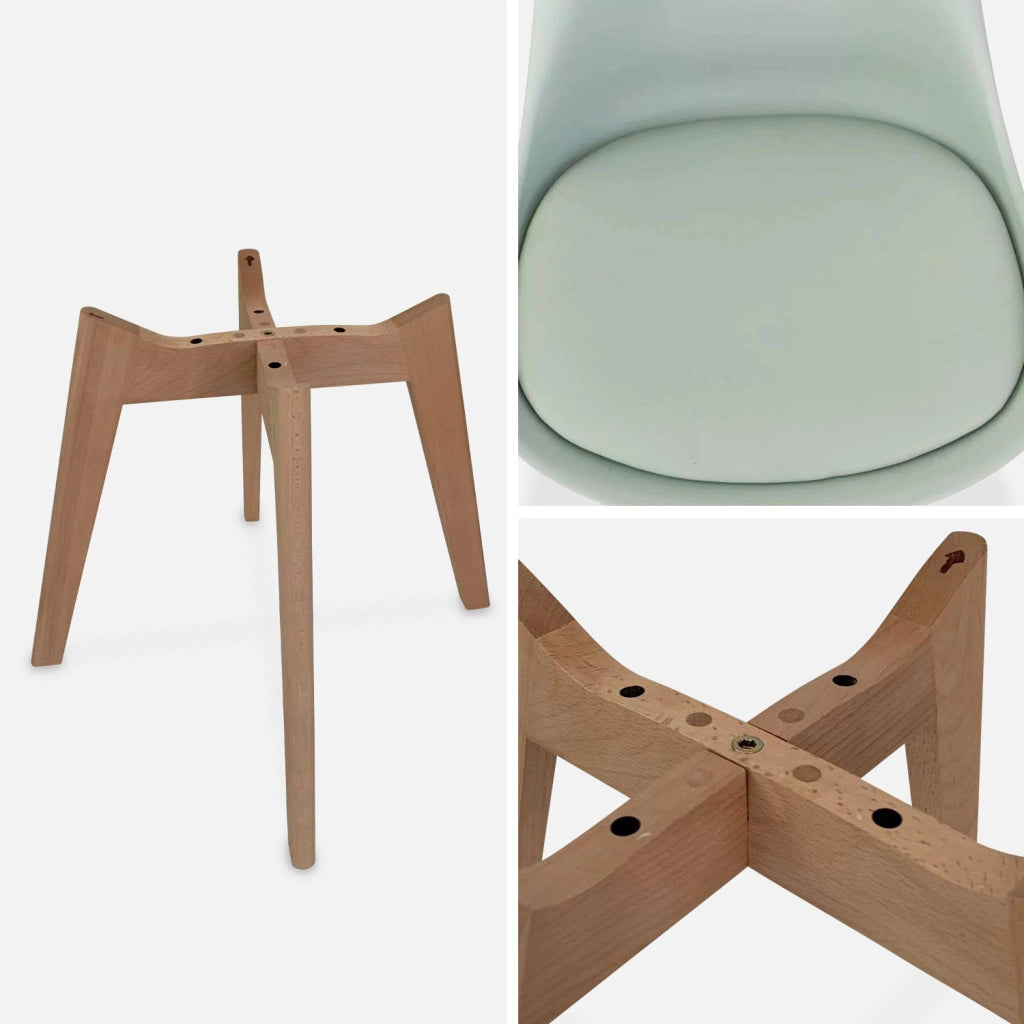Set 4 sedie scandinave imbottite con gambe in legno , verde celadon