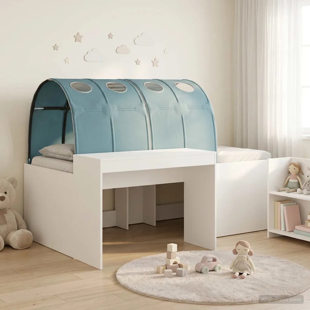 Letto con Tunnel 4 pcs Rovere Artigianale e Blu Chiaro