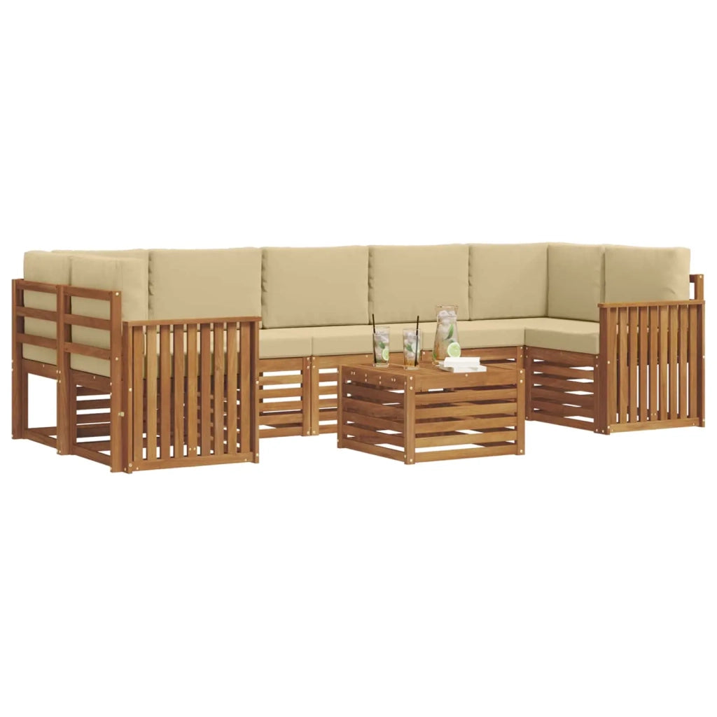 Set di divani da esterno con cuscino 8 pcs Naturale e Beige