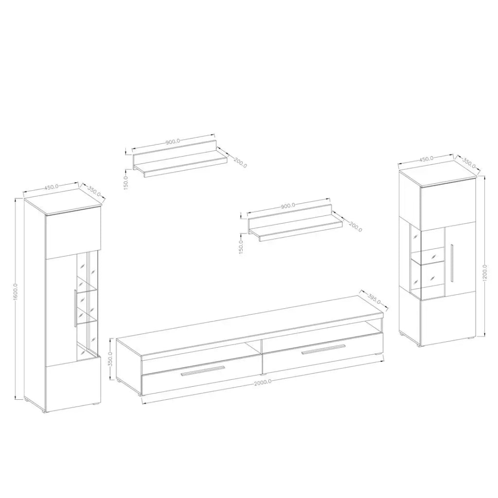 Composizione di 5 mobili design per soggiorno in bianco lucido collezione BOMBAY