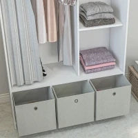 Armadio Guardaroba con Barra Appendiabiti, 3 Cassetti in Tessuto e 3 Ripiani, 105x48x160 cm, Bianco e Grigio